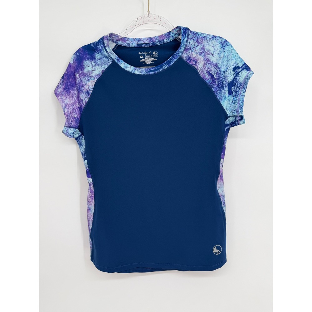 Reel Legends Keep-It-Cool Fishing Shirt Womens Sz XL Navy Purple Scale Print Tee